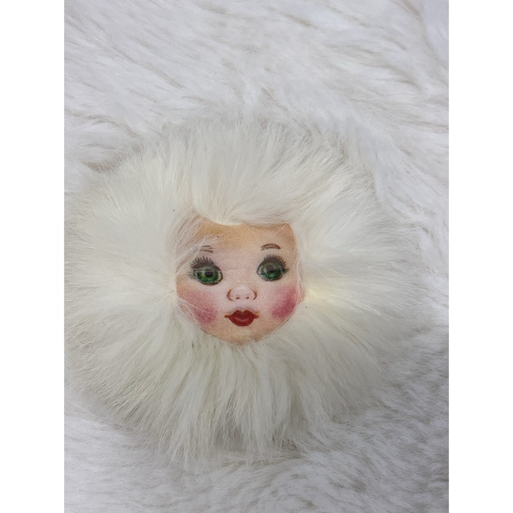 Vintage MCM Fur Face Pixie Elf Green Eyes Brooch Hologram